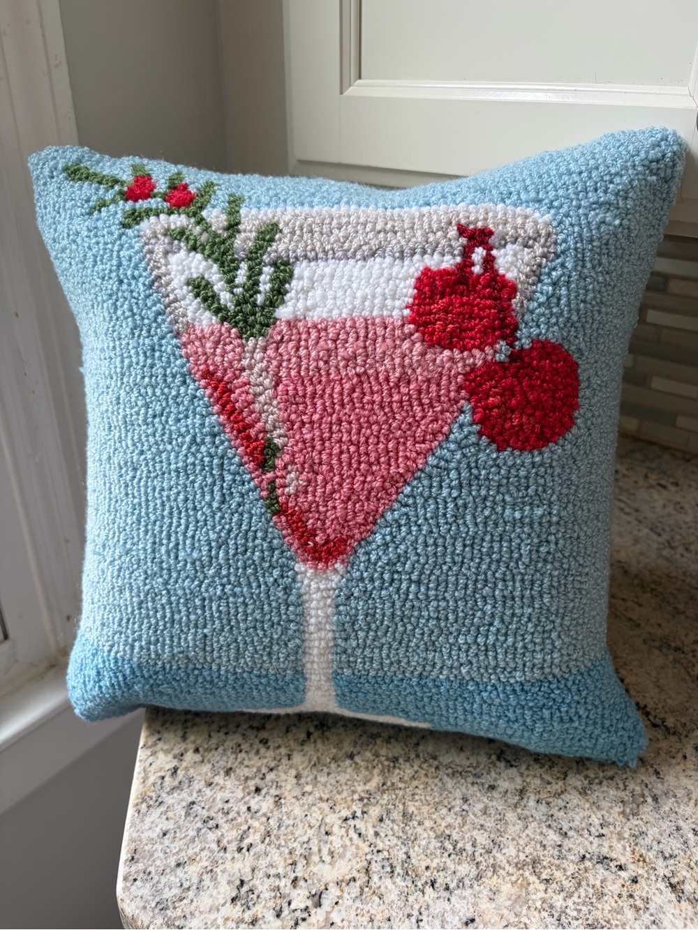 Hand hooked Martini Cocktail Pillow — New